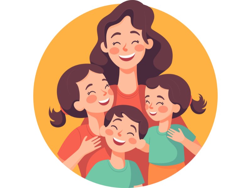 Mom laughing with kids